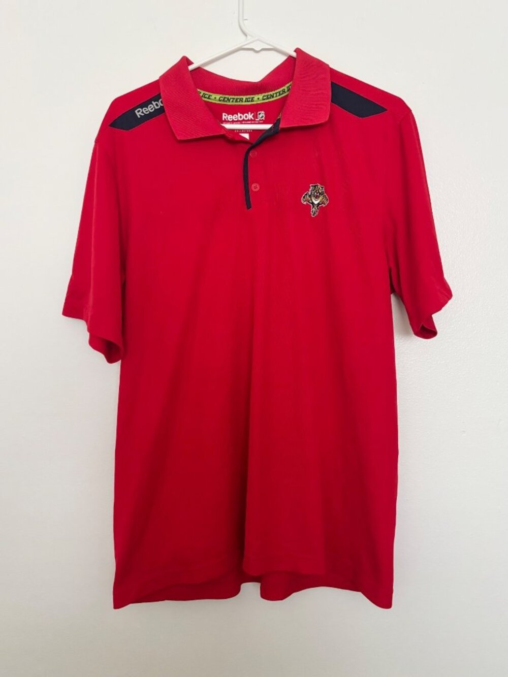 Vintage Reebok Florida Panthers Center Ice Polo L Red Leaping Panther NHL